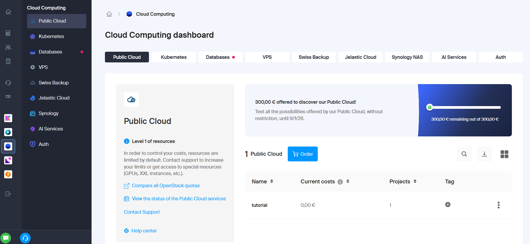 A screenshot from the Cloud Computing dashboard page with the listing.