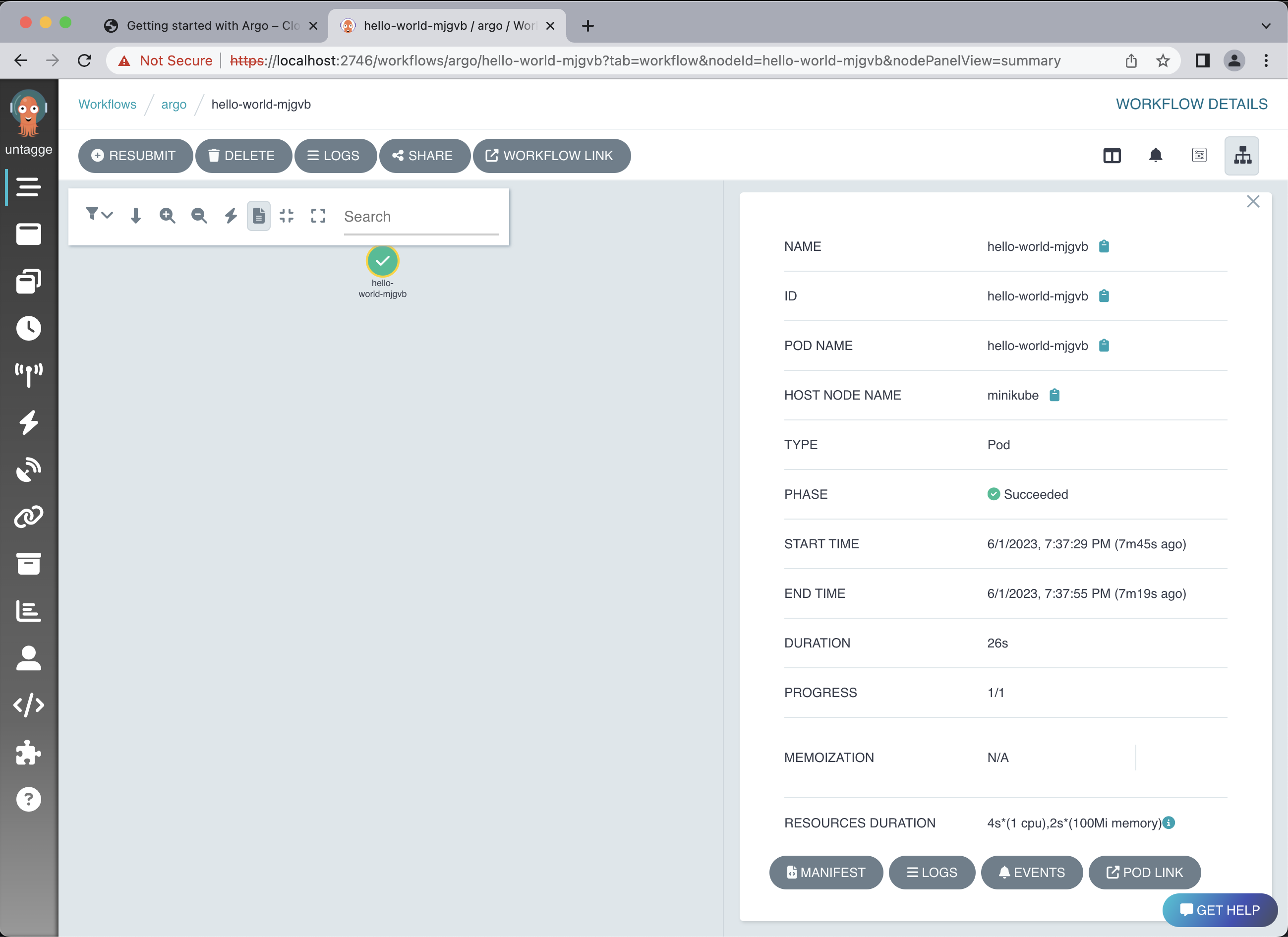 Argo Hello World Workflow