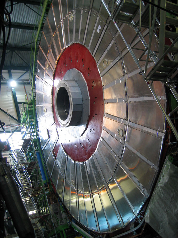 Resistive plate chambers installed on one of the CMS muon endcaps.