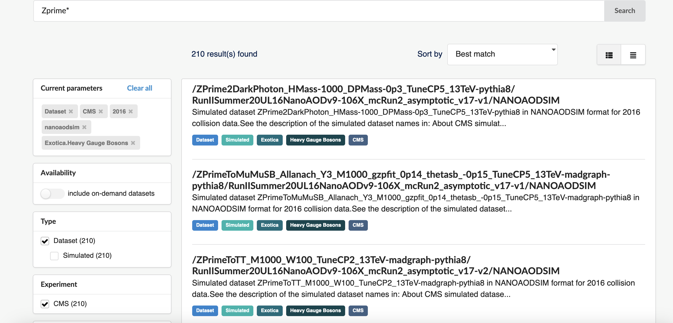 Narrowed search results for Zprime*