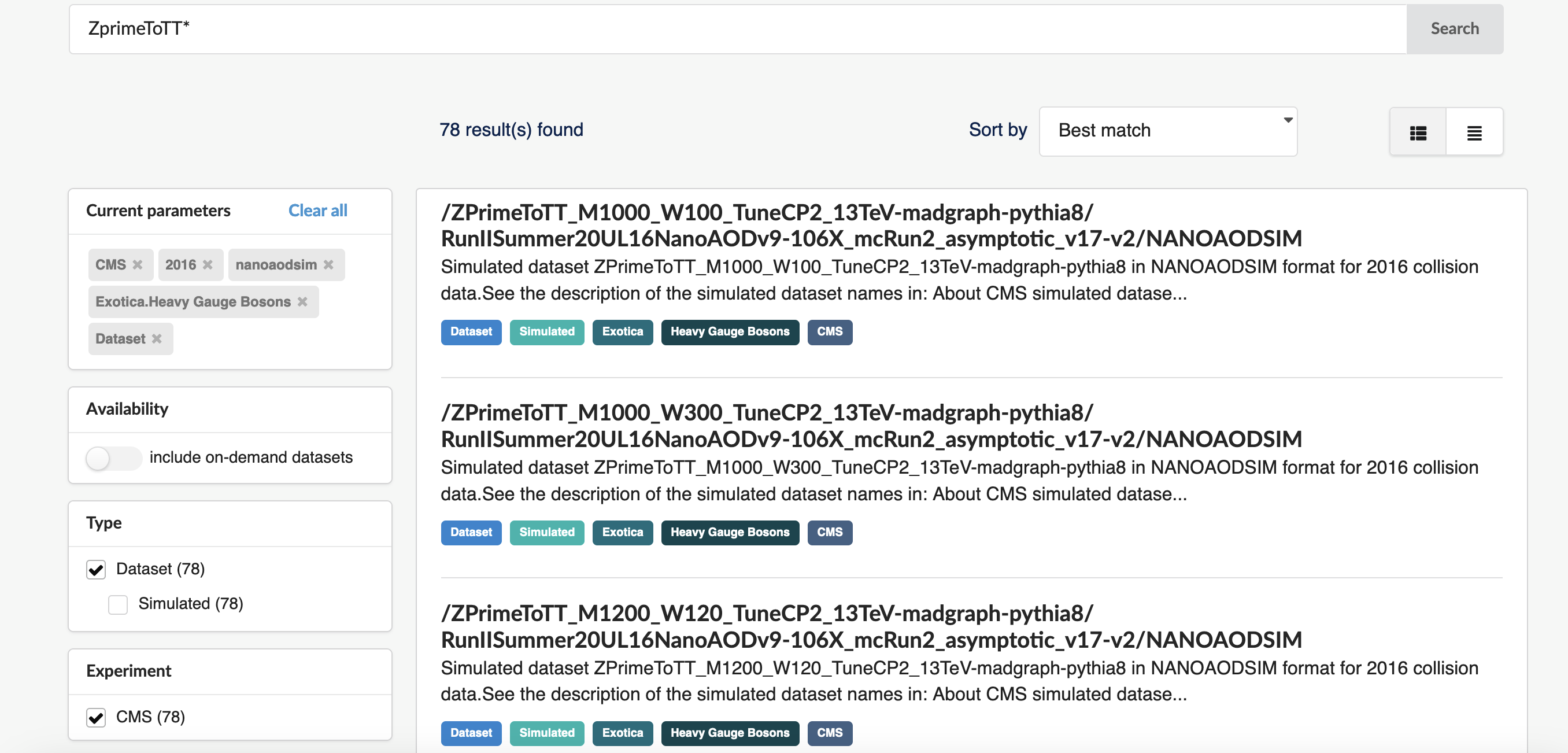 Narrowed search results for Zprime*